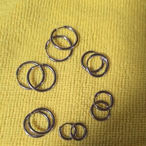 Silver Hoop Earrings Set